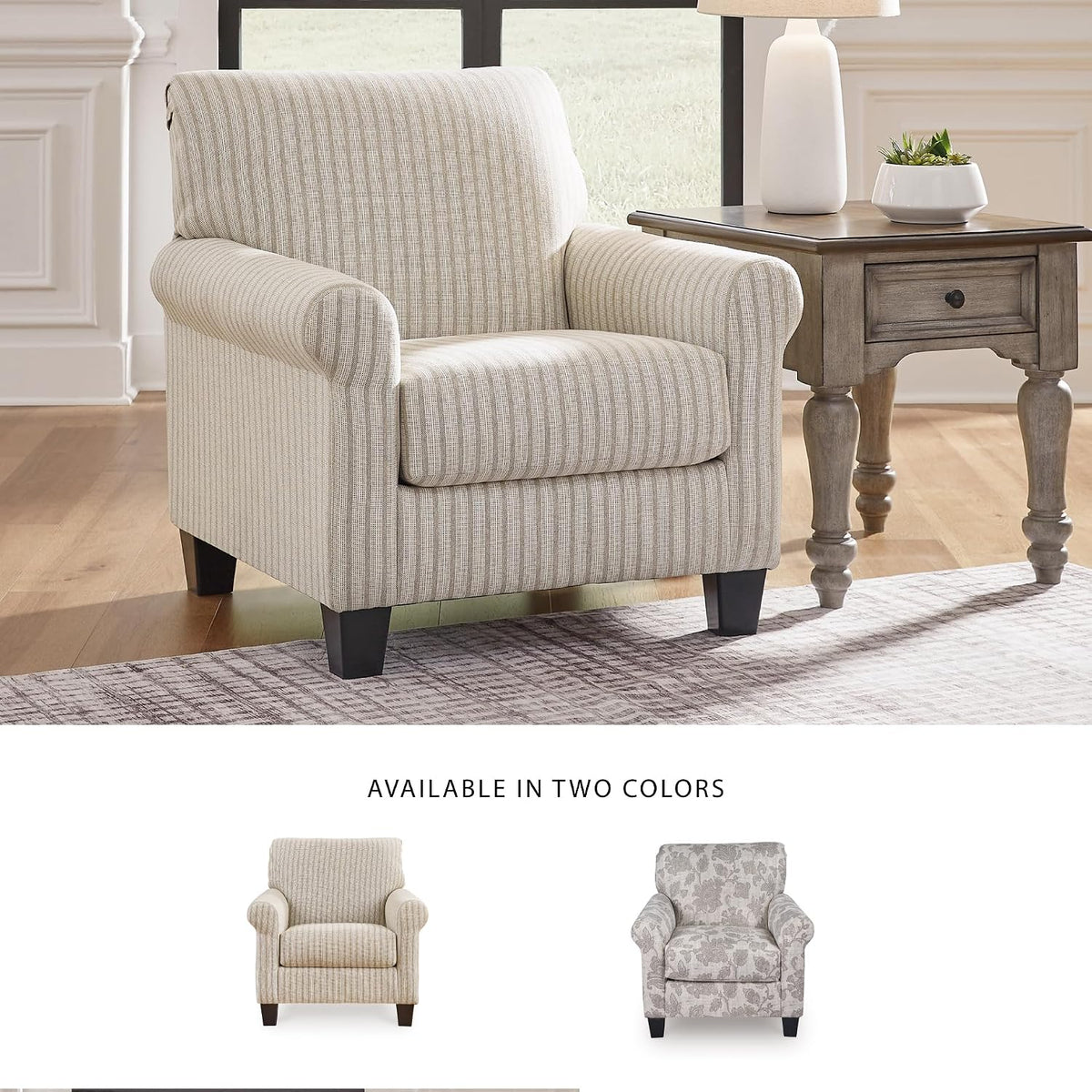 Classic Striped Upholstered Accent Chair