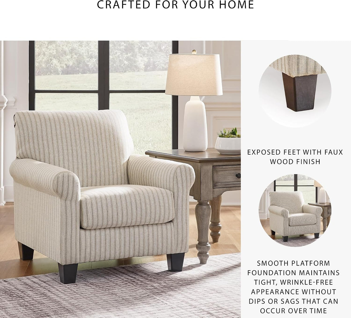 Classic Striped Upholstered Accent Chair