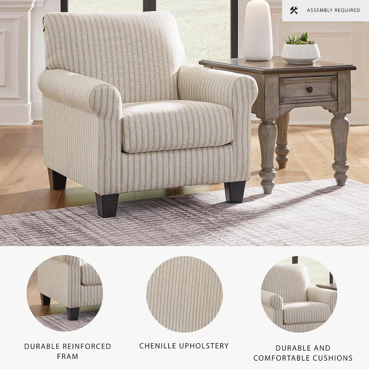 Classic Striped Upholstered Accent Chair