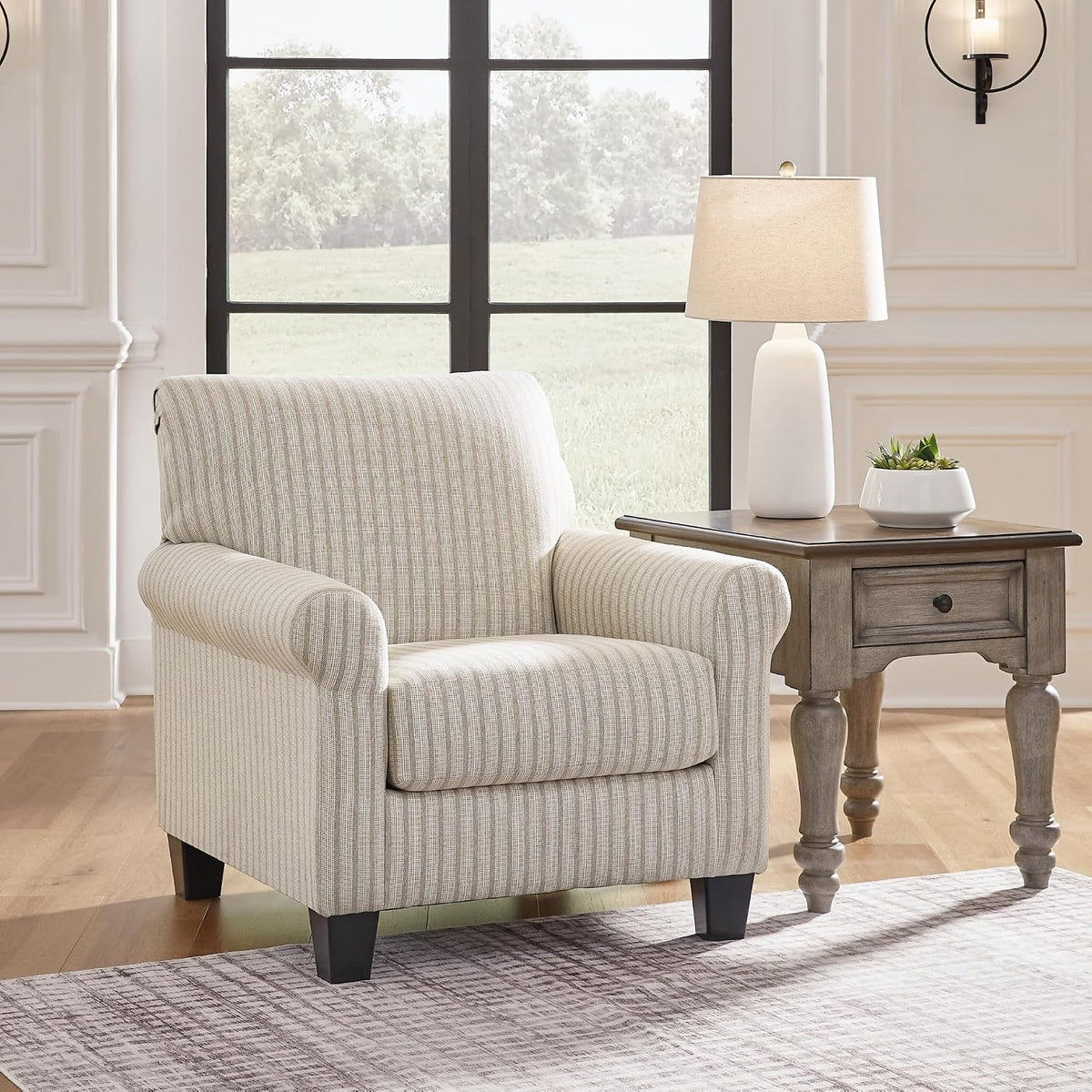 Classic Striped Upholstered Accent Chair
